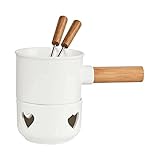 BUTLERS Schokofondue Set Porzellan 250ml 2 Personen - Teelichthalter mit Herzmuster, Edelstahlgabeln mit Bambusgriff - Schmelztopf ideal für Obst, Kekse, Weihnachtsplätzchen