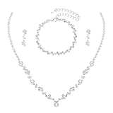 Lusofie Silber Schmuck Set Für Frauen Brautschmuck Collier Damen Schmucksets Hochzeitsschmuck Halskette Tropfen Ohrringe Strass Glieder Armband Für Brautjungfer Braut Hochzeit Party Abschlussball