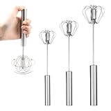 3 Stück Schneebesen Set Edelstahl, Handschneebesen, Halbautomatischer Schneebesen, Drehbarer Push Mixer, Eierschlägel, für Mischen, Rühren, Schlagen Aufschäumen