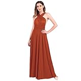 FYMNSI Damen Multiway Langes Abendkleid Hochzeit Brautjungfernkleid Bodenlang Partykleid Cocktailkleid Wickelkleid V-Ausschnitt Rückenfrei Neckholder Maxikleid Sommer Strandkleid Ziegelrot M