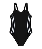 Mädchen Sport Badeanzug Einteiler Schwimmanzug Athletic Badebekleidung mit Breiten Trägern für Kinder 8-16 Jahre (12-14 Years, LA638-Black)