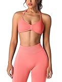 ABOCIW Workout-Sets für Damen, 2-teilig, nahtlos, Neckholder, Sport-BH, Scrunch Po, hohe Taille, Leggings, Fitnessstudio, Yoga, Outfits, Nr. 1 Koralle, Large