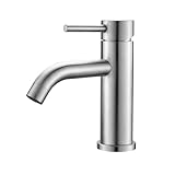 Ibergrif Edelstahl-Waschtischarmatur Bad-Armatur Einhebelmischer – Gebürstetes Finish, Kalt-/Warmwasseranschluss & Werkzeugefreie Montage (Modell M11003A)