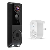 Smart Video Türklingel Kamera, Kabellose Überwachungskamera Innen Außen Bewegungserkennung, Live-Ansicht, Nachtsicht, Türklingelempfänger inklusive, 2-Wege-Audio, Nachtsicht, Cloud-Speicher, 2.4G WiFi