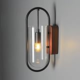 BATCAR Schwarze zylindrische Wandleuchte, moderne Wandleuchte aus Holz mit klarem Glasschirm, kreative Wandleuchte für den Innenbereich, Wandleuchte charitable