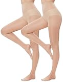 Kiiwah 2 Paar Strumpfhosen für Damen, Sexy Transparent Feinstrumpfhose Hohe Taille Butt Lift Nylon Pantyhose mit Bauchweg Leggings (Nude)