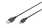 DIGITUS USB 2.0 Anschlusskabel - 1.0 m - USB A (St) zu USB Mini B (5 Pin) (St) - 480 Mbit/s - Version 1 - Schwarz