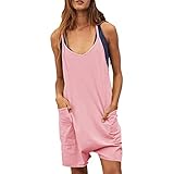 Damen Sommer Casual Ärmellos Strampler Lose Spaghettiträger Shorts Jumpsuit mit Taschen Kleiner Body, rose, XL