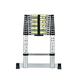 3,2M Teleskopleiter mit Stabilisator, Rutschfester Klappleiter Aluminium Ausziehleiter Mehrzweckleiter, 150 kg Belastbarkeit