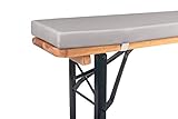 TexDeko Bierbankauflage gepolstert 220x25x4cm XL für Bierzeltgarnitur Bankauflage waschbar mit Reißverschluss zum selber aufziehen (Grau)