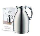 alfi HOTELLO 1,0l, Isolierkanne aus doppelwandigem Edelstahl, hält 4 Stunden warm, 6 Stunden kalt, locker aufliegender Deckel, mit einer Hand ausgießen, plastikfrei, spülmaschinenfest, für Gastronomie