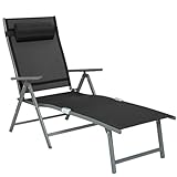 AMHANCIBLE Sonnenliege klappbar, aus rostfreiem Aluminium, Liegestuhl, Gartenliege mit Verstellbare Rückenlehne, abnehmbares Kopfkissen, bis 150 kg belastbar, verstellbar, für Garten, Balkon EGL01BK