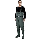 QWORK® Wathose Herren Damen, wasserdichte, Atmungsaktive Teich-Wathose Mit Stiefeln, UK 10/EU 44, Zum Angeln, Jagen Und In Der Landwirtschaft