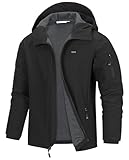 33,000ft Jacke Herren Wasserdichte Atmungsaktiv Softshelljacke - Übergangsjacke Winddichte Regenjacke Wanderjacke mit Kapuze Schwarz L