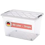 Blumtal Aufbewahrungsbox mit Deckel 60L aus Kunststoff - Aufbewahrungsboxen 57x39x35,5 cm - Boxen Aufbewahrung aus 100% Neumaterial & Verschlussclips - Plastik Box mit Deckel Kunststoff 1er Set