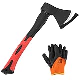 Spaltaxt Spaltbeil,Universalaxt, Axt-Set, Hochwertige Stahl Klinge/Glasfaserverstärkter Kunststoff-Stiel + Handschuhe Outdoor axt für Garten und brennholz, Universal | Langlebig | Holzbeil 800g