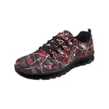Kuiaobaty Herren-Turnschuhe, rutschfest, lässig, Laufschuhe, Farbkunst, atmungsaktiv, athletisch, Walking-Sneaker mit Memory-Schaum, Camouflage, Schwarz, Rot, 37 EU