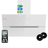 KKT KOLBE Dunstabzugshaube 90 cm | 782 cbm/h Umluft Abluft | Kopffrei | Wandhaube | Weiß Glas | Smart WiFi App WLAN | RGBW-LED-Beleuchtung | ECCO9005WM