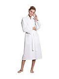 Turkuoise Kimono-Bademantel aus Premium-Baumwoll-Mischgewebe, leicht, lang, Waffelmuster, Weiss/opulenter Garten, Large