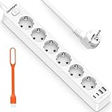 Steckdosenleiste mit 4 USB,6 Fach Mehrfachsteckdose mit Schalter,Steckerleiste Wandmontage 4000W 16A 2 Type-C Mehrfachstecker Steckdose Verteilersteckdose für Küche Büro 1,8M, 1,5mm ² Kabel