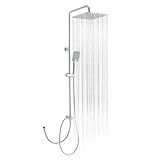OFFO Regendusche ohne Armatur Chrom, 30x30cm eckig Edelstahl Duschset, Höhenverstellbar und 1,6m Twist-Free Duschschlauch, Duschsystem für Dusche mit deutscher Bedienungsanleitung​