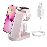 Kabellose Ladestation,Wireless Charger 3 in 1 induktive Kabelloses Ladegerät Mit 18W Adapter,kompatibel mit iPhone 16/15/14/13/12 Pro/Pro Max,Apple Watch Ultra/10/9/8/7/6/5/4/SE AirPods321/Pro1 Rosa