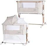 bebe2luxe Leo : 4 in1 Baby Bett ab Geburt bis 15 kg, Zustellbett 5 Höhenverstellung, mit Matratze/Faltbare Seitenwand/Räder, Netzgewebe Kinderbett, mit Laufgitterfunktion,… (Beige)