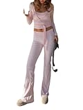 Damen-Ballett-Wickel-Top-Set, athletisches Pilates-Set, langärmelig, Y2K, Yoga, Kreuz, V-Ausschnitt, Feenblusen-Sets, B#rosa, Small