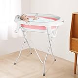 Babywanne mit Ständer Faltbare Baby Badewanne Set mit Gestell - Tragbare Rutschfeste Wanne für Neugeborene bis 3 Monate - Stützkissen inklusive-66 * 61 * 82cm – rosa