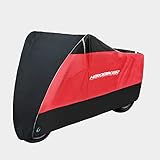 VVLXRIC Motorrad Abdeckplane, Motorradabdeckung Indoor, Motorrad Plane Abdeckung Wasserdicht Fahrradabdeckung Wasserdicht,SchwarzRot-220 * 95 * 110cm