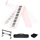 TERENCE 88-Tasten-Klaviertastatur mit Z-Ständer, halbgewichtete tragbare 10-W-Tastatur, integrierte Aufnahmefunktion, Bluetooth-MIDI-Schnittstelle, geeignet für Erwachsene (Pink)