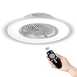 Froadp Deckenlampe mit Ventilator und Fernbedienung Modern Dimmable Deckenventilator mit Beleuchtung LED Lampe mit Leise Ventilator für Beleuchtung Wohnzimmer Schlafzimmer Esszimmer (90W, Weiß)
