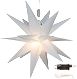 Gartenpirat 3D Leuchtender Weihnachtsstern weiß Ø 45 cm mit 18 Zacken Timer-Funktion Faltstern mit LED-Birne warmweiß Weihnachtsdeko außen innen