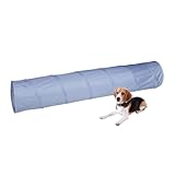 Relaxdays Hundetunnel, Spieltunnel für aktive Hunde, Hundetraining, 300 cm lang, Ø 50 cm, Faltbarer Agilitytunnel, grau
