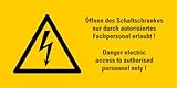 Aufkleber Warnzeichen „Öffnen des Schaltschrank nur durch autorisiertes Fachpersonal“ (DE/EN) Hinweis Sticker Symbol nach ISO 7010 (W012) Größe wählbar | Made in Germany, Größe: 105 x 52 mm