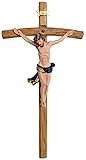 Kaltner Präsente Geschenkidee – Holzkreuz Wandkreuz Kruzifix aus Echtholz mit Jesus Christus Figur aus Kunststein handbemalt / Kreuz eichenholzfarbig gebeizt (Höhe 15 cm)