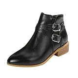 Stiefeletten Damen Blockabsatz Halbstiefel Cowboystiefel - Pointed Toe KnöChel Schuhe Lederstiefel Westernstiefel - GroßE GrößEn Schlupfstiefel Seitlicher ReißVerschluss Damenstiefel Arbeitsschuhe