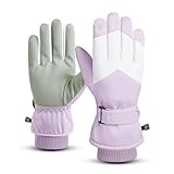 Dcvmvmn Frauen Winter Skihandschuhe Outdoor Radfahren Wasserdicht Rutschfest Fleece Verdickt Warm Touchscreen Männer Gym Handschuhe Lila Weiß M