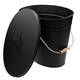 raik Ascheeimer Werner schwarz 24 l verzinkter Stahleimer mit Deckel und Holzgriff zum sicheren Transport und zur Aufbewahrung von Kaminasche aus Kaminofen oder Kamineinsatz, Maße 35x40x28 cm