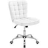 Yaheetech Homeoffice Stuhl, Schreibtischstuhl, Drehstuhl höhenverstellbar Schminkstuhl, Bürostuhl ohne Armlehne, Polsterstuhl mit Rollen, Kunstleder Weiß