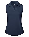 donhobo Poloshirt für Damen Ärmellos Sport Tank Tops V Ausschnitt Tshirts Schnelltrocknend Atmungsaktiv UV Schutz Polohemd für Golf Tennis Fitness Trainning Laufen (Marine, M)