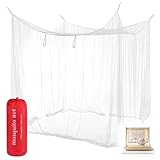 Moskitonetz Bett aus Polyester, Feinmaschiges Mückenschutz Moskitonetz für Doppelbett und Einzelbett, Mückennetz Ohne Tür mit Tragetasche, Geeignet für Reise, Camping, Hause (200×200×180 cm)
