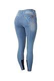 HORZE Damen Reithose Kaia, Jeansoptik, Vollbesatz & Gürtelschlaufen, Blau, 36