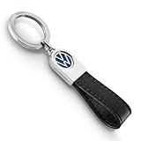 TROIKA Schlüsselanhänger VW-Logo, Lederschlaufe – VW LEATHER – Leder, Metall – blau, schwarz, silberfarben Original