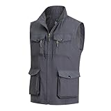 MeiLayM Herren Outdoor Weste mit Vielen Taschen Schnelltrocknende Freizeitweste Leicht Anglerweste Sommer Atmungsaktiv Ärmellose Jacke Sport Multifunktionsweste Camping Fotografie Weste Grau,XXL