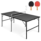 REAHOISY 1,8 x 0,9 m mittelgroße, tragbare Tischtennisplatte, für drinnen und draußen, zusammenklappbar, Tischtennis für Rec Room mit 2 Paddeln, 2 Bällen, Spielnetz und verstellbaren Füßen, stabiler