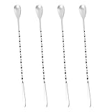 4 Stück Barlöffel, Löffel Langer Stiel Edelstahl mit Langer Griff, Rührlöffel für Cocktailbar, Kaffee, Gin & Shaker, Hochwertige Spiralmuster für Effizientes Mischen