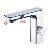 CREA Infrarot Sensor Wasserhahn Bad, Automatisch Sensor Mischbatterie Bad, Berührungsloser Waschtischarmatur Bad, Armatur Waschbecken mit Sensor, Chrom