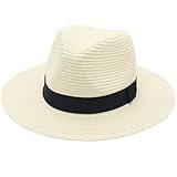 Licsaliwe Herren-Strohhut Panamahut breite Krempe Strohhut Panama aufrollbare Kopfbedeckung Einheitsgröße Fedora Strand-Sonnenhut für Damen und Herren