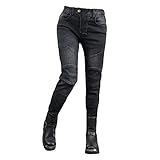HOMDECR Damen Slim Fit Motorrad Jeans Mit Protektoren Knie Und Hüftprotektoren Stretch Slim Fit Denim Motorradhose Cargo Motorradjeans Schutzhose Biker Pants (Schwarz,S)